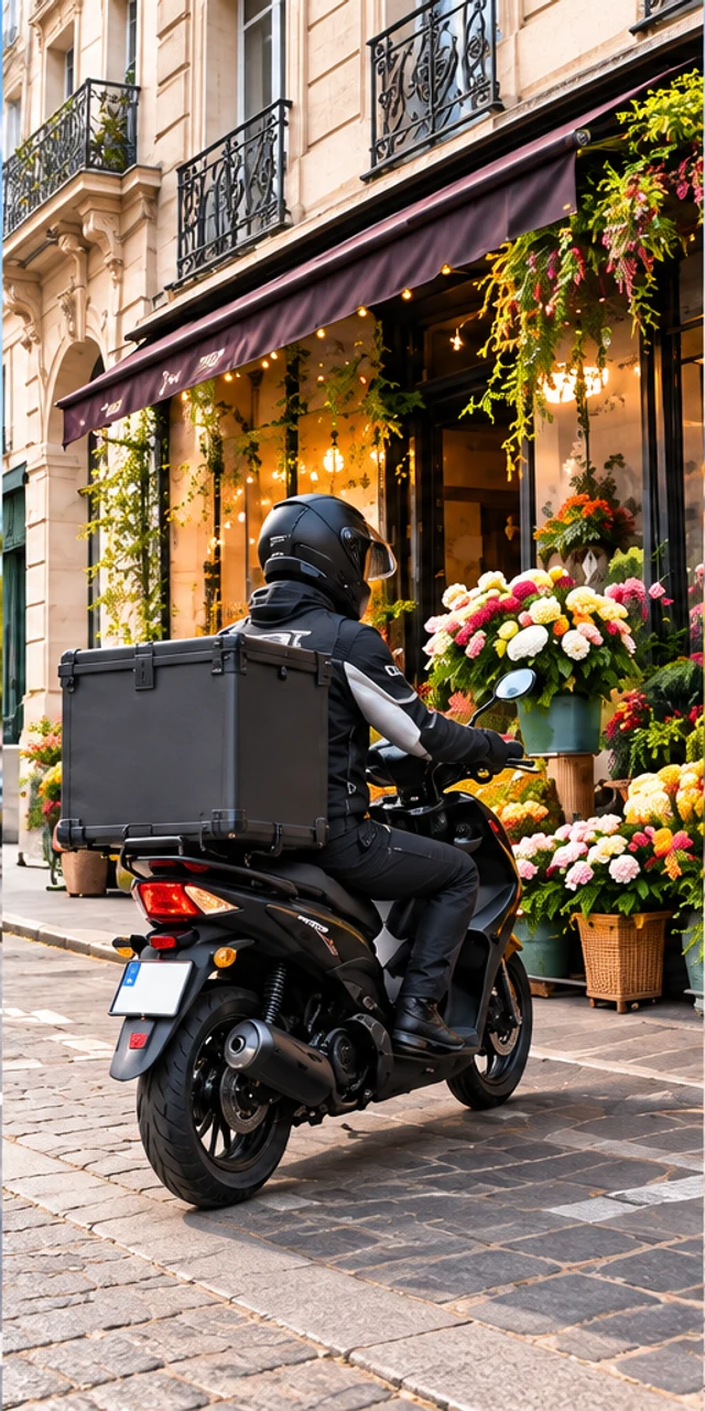 Livraison à moto pour un fleuriste parisien